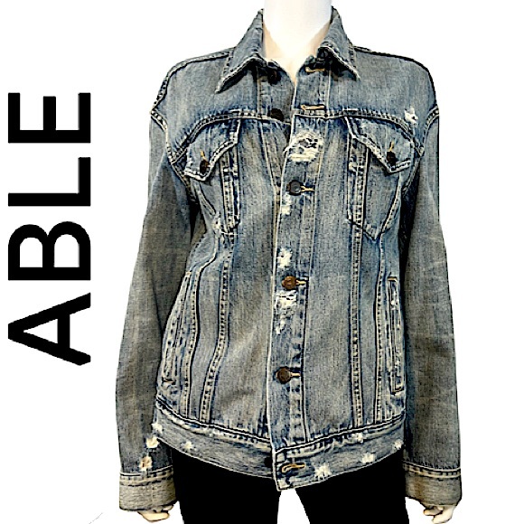Able Jackets & Blazers - ABLE. NWT.Gorgeous Distressed Jean jacket .Meryl wash.Size L